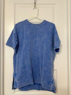 Unisex Washed Blue Crewneck Short Sleeve Shirt